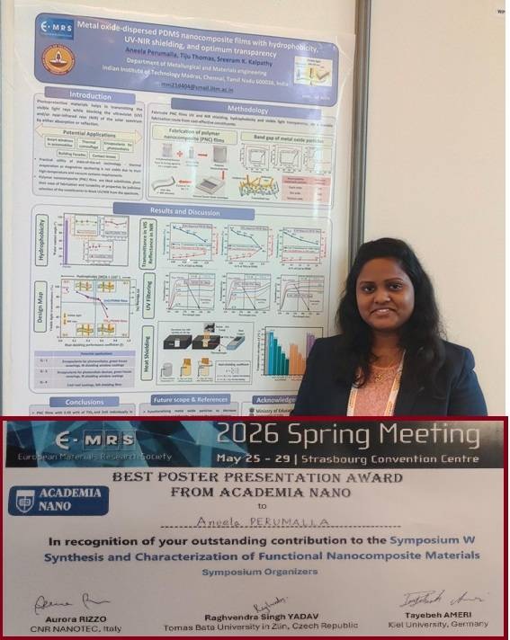 Best poster award at EMRS, France for PhD student Aneela Perumalla