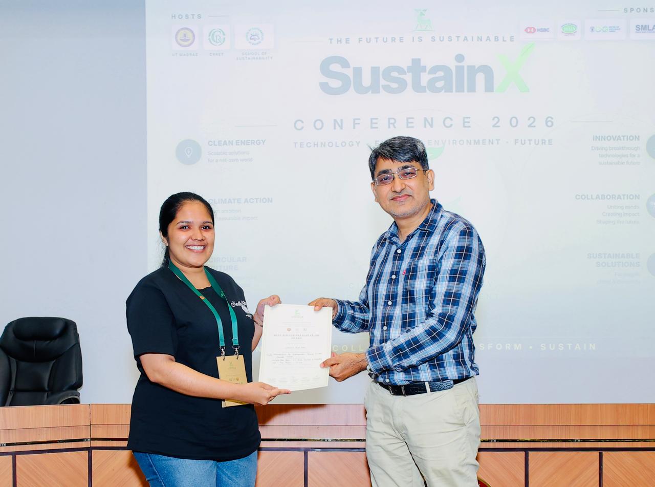 Best oral presentation award for Dr. Chrisma Rose Babu, Post-doctoral researcher