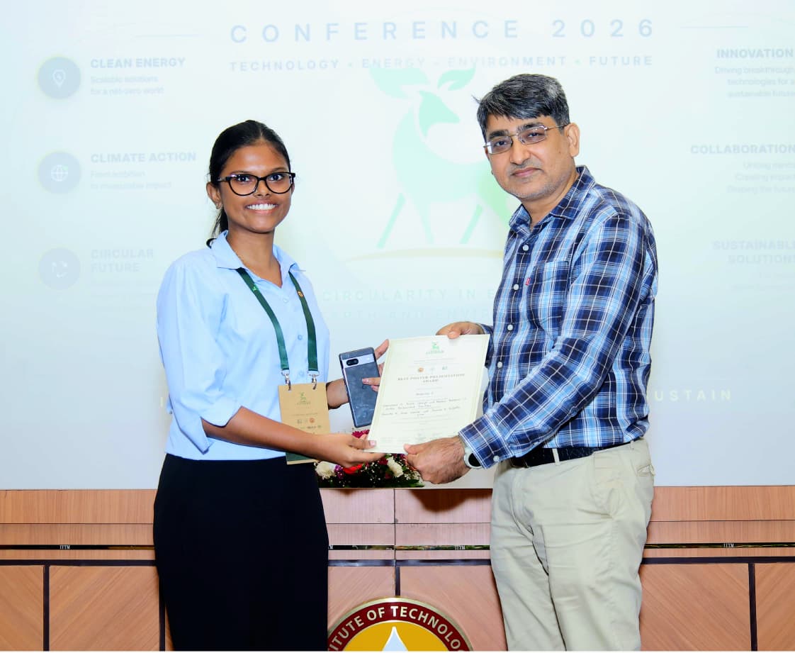 Best oral presentation award for Ms. Amrutha Harish, PhD scholar