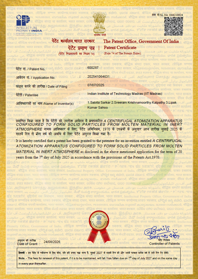 Congratulations to Prof. Sabita and her team for grant of Indian Patent