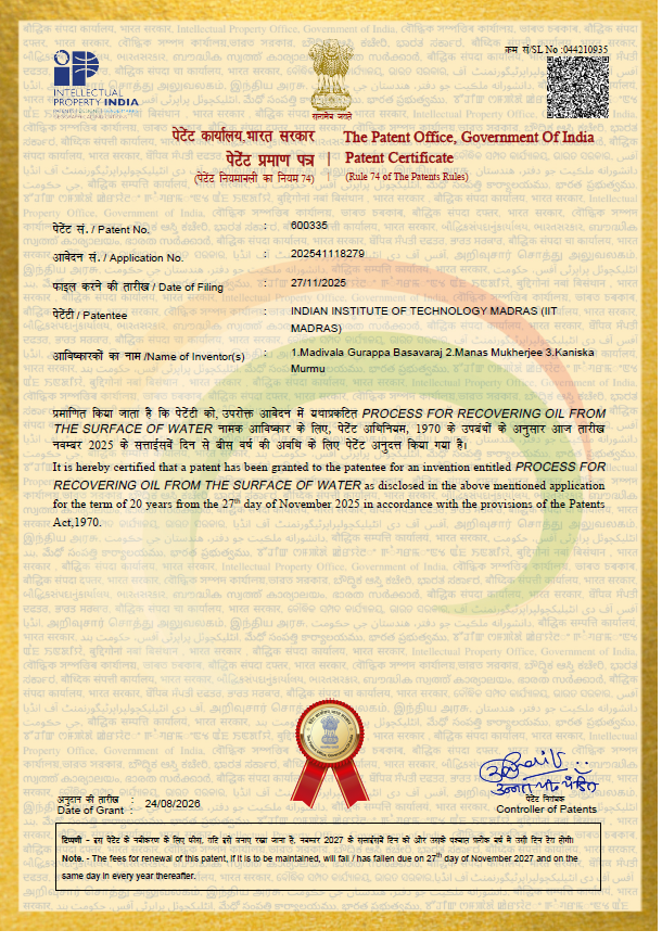 Congratulations to Prof. Manas Mukherjee and his team for grant of Indian Patent